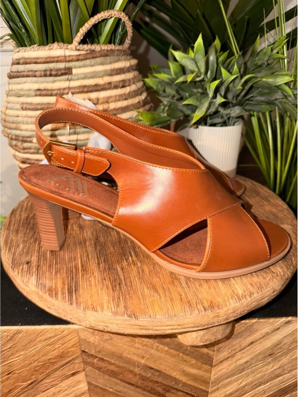 Women's Brown Slingback Block Heel Sandals